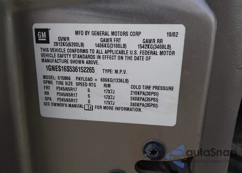 2003 Chevrolet Trailblazer Ext Lt z USA, uszkodzony, nr VIN 1GNES16S536152265